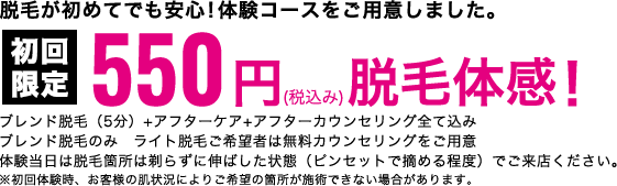 初回限定 550円脱毛体感