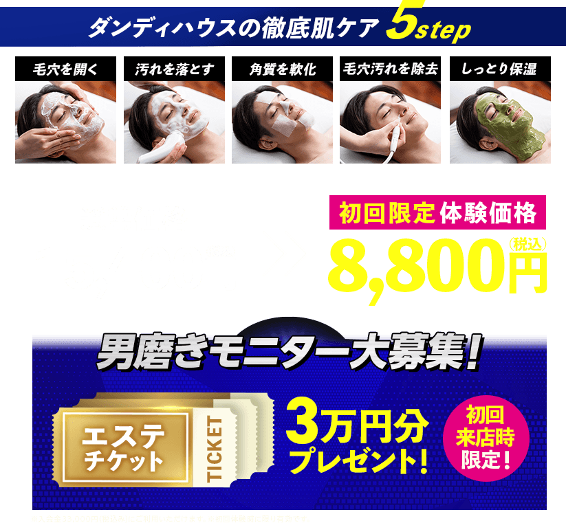 男磨きモニター大募集！エステチケット3万円分プレゼント